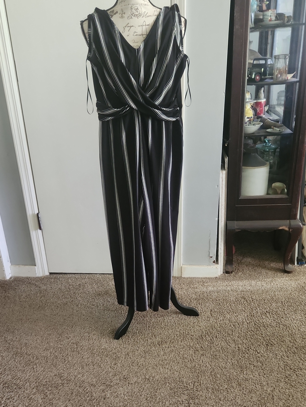 Black Stripe Wrap Romper